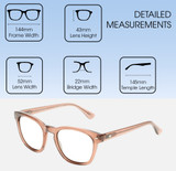 Dimensions and Measurements Illustration of OTIS Summer of 67 X Designer Reading Eye Glasses in Eco Crystal Sunset Unisex Square Full Rim Acetate 52 mm