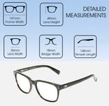 Dimensions and Measurements Illustration of OTIS Test of Time X Designer Single Vision Prescription Rx Eyeglasses in Eco Havana Tortoise Unisex Square Full Rim Acetate 55 mm