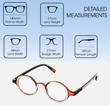 Dimensions and Measurements Illustration of Elton John Mash Up Designer Bi-Focal Prescription Rx Eyeglasses in Red Crystal Unisex Round Full Rim Acetate 44 mm