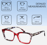 Dimensions and Measurements Illustration of Elton John Remix 2 Designer Progressive Lens Blue Light Blocking Eyeglasses in Ruby Red Marble Black White Unisex Round Full Rim Acetate 49 mm