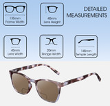 Dimensions and Measurements Illustration of Elton John Single 2 Designer Polarized Reading Sunglasses with Custom Cut Powered Amber Brown Lenses in Tortoise Havana Brown Unisex Square Full Rim Acetate 45 mm