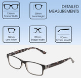 Dimensions and Measurements Illustration of Perry Ellis PEBX44 Designer Single Vision Prescription Rx Eyeglasses in Gloss Black Marble Unisex Rectangular Full Rim Acetate 50 mm