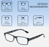 Dimensions and Measurements Illustration of Perry Ellis PEBX44 Designer Single Vision Prescription Rx Eyeglasses in Gloss Navy Blue Marble Unisex Rectangular Full Rim Acetate 50 mm