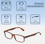 Dimensions and Measurements Illustration of Perry Ellis PEBX54 Designer Blue Light Blocking Eyeglasses in Gloss Tortoise Havana Marble Unisex Rectangular Full Rim Acetate 53 mm