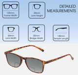 Dimensions and Measurements Illustration of Perry Ellis PEBX57 Designer Polarized Reading Sunglasses with Custom Cut Powered Smoke Grey Lenses in Gloss Tortoise Havana Marble Unisex Panthos Full Rim Acetate 50 mm