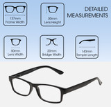 Dimensions and Measurements Illustration of Perry Ellis PEBX59 Designer Blue Light Blocking Eyeglasses in Gloss Black Marble Unisex Rectangular Full Rim Acetate 50 mm