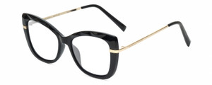 Profile View of Kendall+Kylie KK5156CE FRANNIE Designer Progressive Lens Blue Light Blocking Eyeglasses in Gloss Black Gold Ladies Cat Eye Full Rim Acetate 52 mm