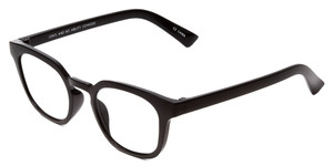 Profile View of Book Club Cents No Ability Designer Single Vision Prescription Rx Eyeglasses in Gloss Black Unisex Panthos Full Rim Acetate 48 mm