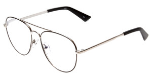 Profile View of Book Club Hard Crimes Designer Single Vision Prescription Rx Eyeglasses in Black Silver Unisex Pilot Full Rim Metal 55 mm