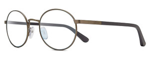 Profile View of REVO RILEY S Designer Bi-Focal Prescription Rx Eyeglasses in Gun Metal Silver Black Unisex Round Full Rim Stainless Steel 50 mm