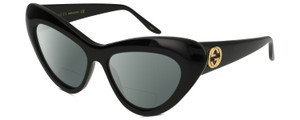 Profile View of Gucci GG0895S Designer Polarized Reading Sunglasses with Custom Cut Powered Smoke Grey Lenses in Gloss Black Gold Ladies Cat Eye Full Rim Acetate 54 mm