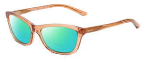 Profile View of Smith Optics Getaway-IMM Designer Polarized Reading Sunglasses with Custom Cut Powered Green Mirror Lenses in Crystal Tobacco Brown Ladies Cat Eye Full Rim Acetate 56 mm