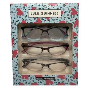 Profile View of Lulu Guinness 3 PACK Womens Reading Glasses Grey Pink,Blue Crystal,Tortoise+1.50