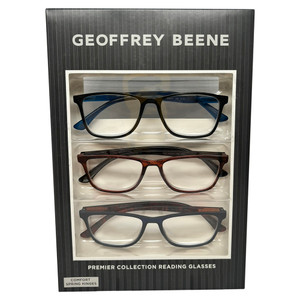 Profile View of Geoffrey Beene 3 PACK Men's Reading Glasses Matte Black,Blue,Dark Tortoise +2.50