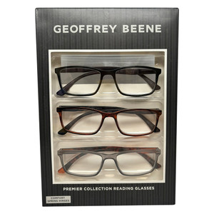 Profile View of Geoffrey Beene 3 PACK Men's Reading Glasses Matte Black,Grey,Tortoise Blue +2.00