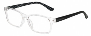 Profile View of Isaac Mizrahi IM31268R Designer Reading Eye Glasses with Custom Cut Powered Lenses in Crystal Clear Black White Polka Dot Ladies Rectangular Full Rim Acetate 51 mm