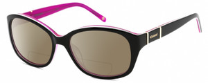 Profile View of Polaroid 4019/S Designer Polarized Reading Sunglasses with Custom Cut Powered Amber Brown Lenses in Gloss Black Magenta Purple Crystal White Gold Ladies Oval Full Rim Acetate 54 mm