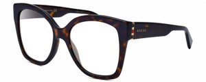 Profile View of GUCCI GG0459S-002 Designer Blue Light Blocking Eyeglasses in Dark Brown Havana Tortoise Gold Ladies Cateye Full Rim Acetate 54 mm