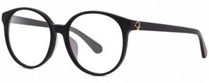Profile View of Kate Spade ELIZA Designer Progressive Lens Blue Light Blocking Eyeglasses in Gloss Black Gold Ladies Round Full Rim Acetate 55 mm