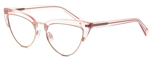 Profile View of Elton John DOO WOP 1 Designer Bi-Focal Prescription Rx Eyeglasses in Rose Pink Crystal Gold Ladies Cat Eye Full Rim Acetate 54 mm