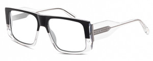 Profile View of Elton John LUCKY STAR 2 Designer Reading Eye Glasses with Custom Cut Powered Lenses in Black Fade Blue Grey Clear Crystal Unisex Square Full Rim Acetate 58 mm