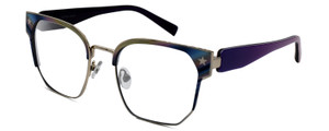 Profile View of Elton John SHERBET 2 Designer Progressive Lens Blue Light Blocking Eyeglasses in Blue Yellow Purple Pink Rainbow Multicolor Unisex Cat Eye Full Rim Metal 53 mm
