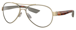 Profile View of Costa Del Mar Loreto Designer Reading Eye Glasses in Brushed Gold Brown Tortoise Havana Greige Ladies Pilot Full Rim Metal 56 mm