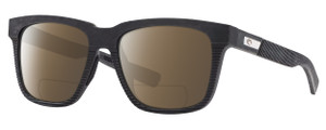 Profile View of Costa Del Mar Pescador Designer Polarized Reading Sunglasses with Custom Cut Powered Amber Brown Lenses in Matte Fishing Net Gray with Rubber Unisex Square Full Rim Acetate 55 mm