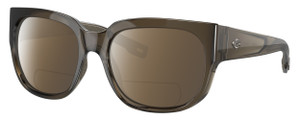Profile View of Costa Del Mar Waterwoman Designer Polarized Reading Sunglasses with Custom Cut Powered Amber Brown Lenses in Taupe Gray Brown Crystal Ladies Cat Eye Full Rim Acetate 55 mm