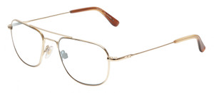 Profile View of American Optical Checkmate Designer Blue Light Blocking Eyeglasses in Shiny Gold Amber Brown Unisex Pilot Full Rim Metal 56 mm