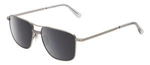 Profile View of American Optical Airman Designer Polarized Reading Sunglasses with Custom Cut Powered Smoke Grey Lenses in Satin Pewter Grey Clear Unisex Pilot Full Rim Metal 56 mm
