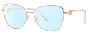 Profile View of Chopard VCHF15S-0300 Designer Blue Light Blocking Eyeglasses in Shiny 23KT Gold Plated/Clear/Gemstone Accent Ladies Cat Eye Full Rim Metal 55 mm