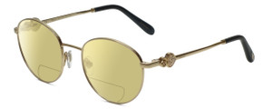Profile View of Chopard VCHC52S-0300 Designer Polarized Reading Sunglasses with Custom Cut Powered Sun Flower Yellow Lenses in Shiny 23KT Gold Plated/Black/Heart Gemstone Accent Ladies Round Full Rim Metal 51 mm