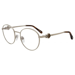 Profile View of Chopard VCHC52S-0594 Designer Reading Eye Glasses with Custom Cut Powered Lenses in Shiny 23KT Gold Plated/Tortoise Havana Brown/Heart Gemstone Accent Ladies Round Full Rim Metal 51 mm