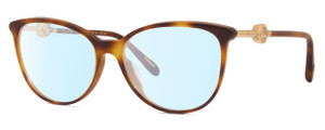 Profile View of Chopard VCH283S-0752 Designer Blue Light Blocking Eyeglasses in Amber Tortoise Havana Brown/23KT Gold Plated/Gemstone Accent Ladies Cat Eye Full Rim Acetate 55 mm