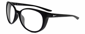 Profile View of NIKE ESSENCE CT8234 Designer Bi-Focal Prescription Rx Eyeglasses in Gloss Black White Unisex Oval Full Rim Acetate 56 mm