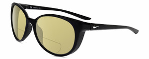 Profile View of NIKE ESSENCE CT8234 Designer Polarized Reading Sunglasses with Custom Cut Powered Sun Flower Yellow Lenses in Gloss Black White Unisex Oval Full Rim Acetate 56 mm
