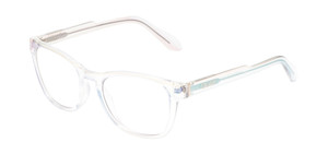 Profile View of QUAY Australia Hardwire Mini Designer Blue Light Blocking Eyeglasses in Clear Holographic Rainbow Crystal Unisex Cat Eye Full Rim Acetate 51 mm