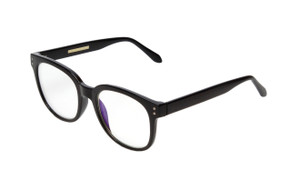 Profile View of BCBG BAR104BL Unisex Panto Blue Light Blocking Reading Glasses Black Silver 52mm