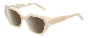 Profile View of Reptile Cryptodira Designer Polarized Reading Sunglasses with Custom Cut Powered Amber Brown Lenses in Beige Brown White Clear Crystal Layer Ladies Butterfly Full Rim Acetate 55 mm