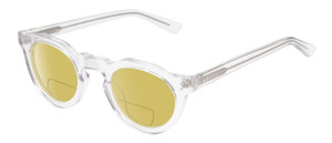 Profile View of Reptile Malayemys Designer Polarized Reading Sunglasses with Custom Cut Powered Sun Flower Yellow Lenses in Clear Crystal Ladies Panthos Full Rim Acetate 44 mm