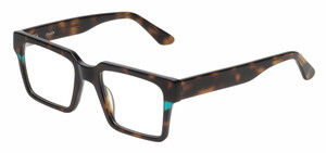 Profile View of Reptile Leatherback Designer Blue Light Blocking Eyeglasses in Brown Tortoise Havana Blue Crystal Unisex Rectangular Full Rim Acetate 52 mm