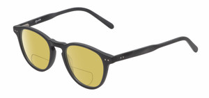 Profile View of Reptile Mata Designer Polarized Reading Sunglasses with Custom Cut Powered Sun Flower Yellow Lenses in Matte Black Unisex Panthos Full Rim Acetate 47 mm