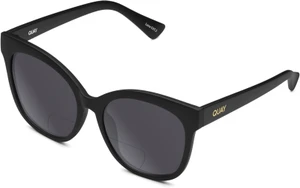 Profile View of QUAY Australia It's My Way Designer Polarized Reading Sunglasses with Custom Cut Powered Smoke Grey Lenses in Matte Black Ladies Cat Eye Full Rim Acetate 59 mm