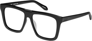 Profile View of QUAY Australia Name Drop Designer Reading Eye Glasses with Custom Cut Powered Lenses in Gloss Black Unisex Square Full Rim Acetate 55 mm