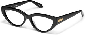 Profile View of QUAY Australia Narrow Down Designer Bi-Focal Prescription Rx Eyeglasses in Gloss Black Ladies Cat Eye Full Rim Acetate 57 mm