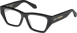 Profile View of QUAY Australia No Apologies Designer Reading Eye Glasses with Custom Cut Powered Lenses in Gloss Black Unisex Square Full Rim Acetate 55 mm