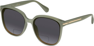 Profile View of QUAY Australia Rent Free Designer Polarized Reading Sunglasses with Custom Cut Powered Smoke Grey Lenses in Jade Green Ladies Panthos Full Rim Acetate 59 mm