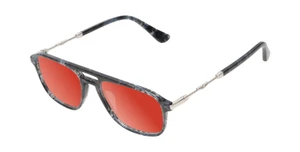 Profile View of Police VPLD13 Designer Polarized Sunglasses with Custom Cut Red Mirror Lenses in Shiny Blue Marble Mens Pilot Full Rim Acetate 53 mm