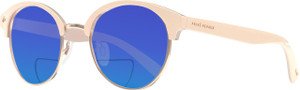 Profile View of Prive Revaux Angelou Designer Polarized Reading Sunglasses with Custom Cut Powered Blue Mirror Lenses in Ivory White Unisex Round Full Rim Acetate 52 mm